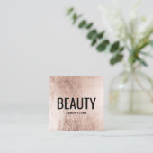 Moderne schoonheidssalon roos gouden folie make-up vierkante visitekaartje (Staand voorkant)
