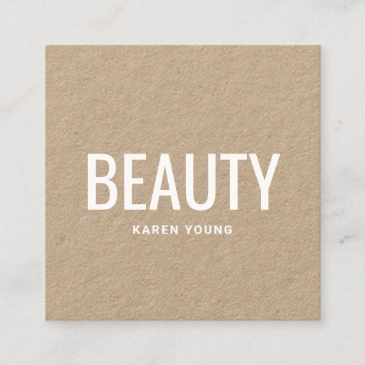 Moderne schoonheidssalon trendy rustieke kraft mak vierkante visitekaartje (Voorkant)