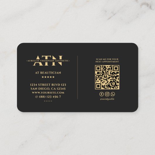 Moderne schoonheidsspecialiste cosmetoloog zwart g visitekaartje (Achterkant)