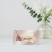 Moderne schoonmaakbezem logo roos Gold Visitekaartje (Staand voorkant)