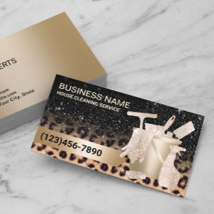 Moderne Schoonmaakdienst Luipaard & Goud Glitter Visitekaartje