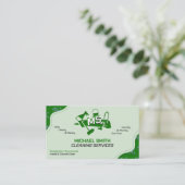 Moderne schoonmaakdiensten Logo Schattig Trendy Gr Visitekaartje (Staand voorkant)