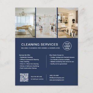 Moderne Schoonmaakdiensten Navy Blauwe QR Zakelijk Flyer