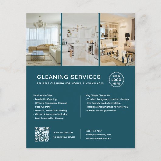 Moderne Schoonmaakdiensten Teal QR Zakelijk Flyer (Voorkant)