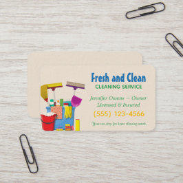 Moderne schoonmaakemmer huishoudservice visitekaartje