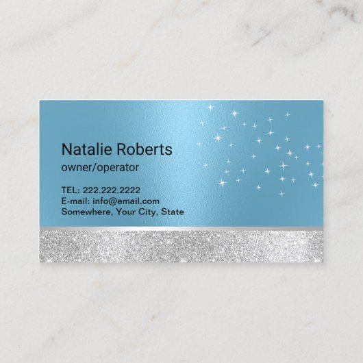 Moderne schoonmaakservice Blauw & Zilver Bloemensp Visitekaartje (Achterkant)