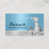 Moderne schoonmaakservice Blauw & Zilver Bloemensp Visitekaartje (Voorkant)
