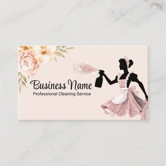 Moderne schoonmaakservice Blush Pink Floral Maid Visitekaartje (Voorkant)