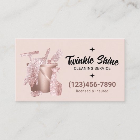 Moderne schoonmaakservice Blush Pink Visitekaartje (Voorkant)