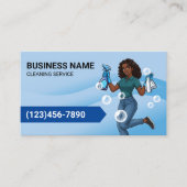 Moderne schoonmaakservice Cartoon Maid Blue Curves Visitekaartje (Voorkant)