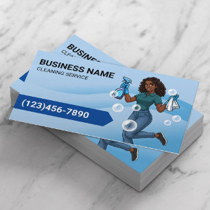 Moderne schoonmaakservice Cartoon Maid Blue Curves Visitekaartje