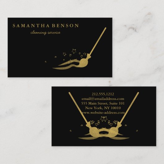 Moderne schoonmaakservice geborsteld zwart metaal  visitekaartje (Voorkant / Achterkant)