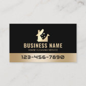 Moderne schoonmaakservice voor huizen zwart en gou visitekaartje (Voorkant)