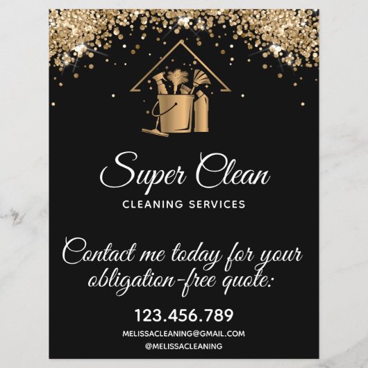 Moderne schoonmaakster Huis sprankelende gouden gl Flyer (Achterkant)