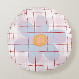 Moderne Schotse patroon met bloemachtig Blauw roze Rond Kussen