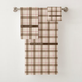 Moderne Schotse tartan beige brown red Bad Handdoek