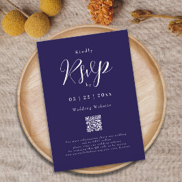 Moderne schrift marineblauwe en witte trouwdetails RSVP kaartje