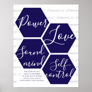 Moderne Schrift POWER LOVE SOUND MIND Christelijk Poster