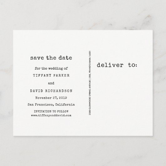 moderne schrijfmachine | 3 Foto Sla de datum op Aankondigingskaart (Achterkant)