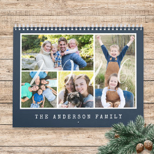 Moderne schrijfmachine 4 familiefoto's per maand 2 kalender