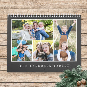 Moderne schrijfmachine 4 familiefoto's per maand 2 kalender