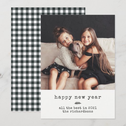 Moderne schrijfmachine | Happy New Year Black Ging Feestdagenkaart (Voorkant / Achterkant)