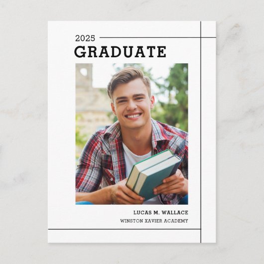 Moderne Schrijfmachine Minimaal Foto Afstudeerfees Uitnodiging Briefkaart (Voorkant)