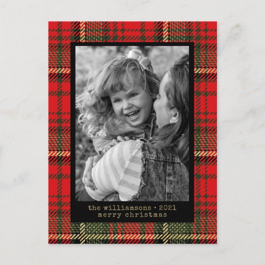 Moderne Schrijfmachine Rood en Goud Geruit Foto  V Feestdagenkaart (Voorkant)