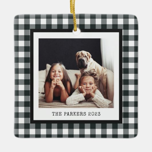 Moderne schrijfmachine | Twee foto's op Black Ging Keramisch Ornament (Voorkant)