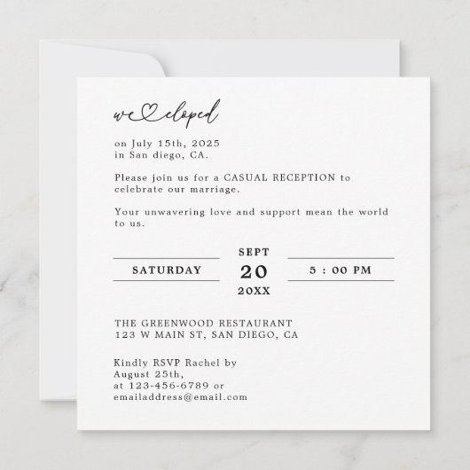 Moderne Schrijfmachine Uit Elopement Trouwreceptie Kaart (Achterkant)