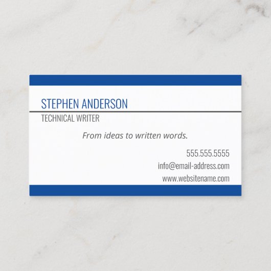 Moderne schrijver voor technisch schrijven visitekaartje (Achterkant)
