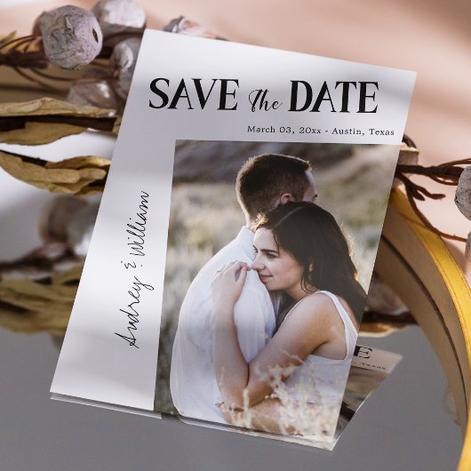 Moderne schuine foto Save the Date Kaart Minimalis