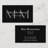 Moderne schwarze Monogramm Visitenkarte Visitekaartje (Voorkant / Achterkant)