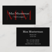 Moderne schwarze Monogramm Visitenkarte Visitekaartje (Voorkant / Achterkant)