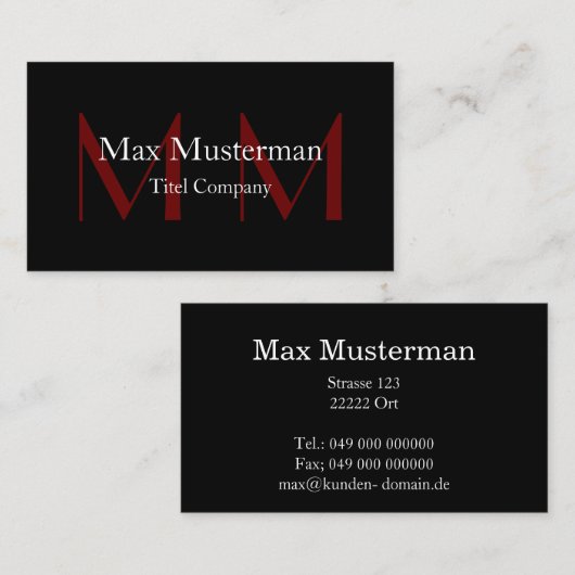 Moderne schwarze Monogramm Visitenkarte Visitekaartje (Voorkant / Achterkant)