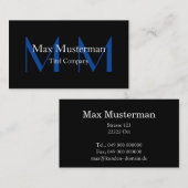Moderne schwarze Monogramm Visitenkarte Visitekaartje (Voorkant / Achterkant)