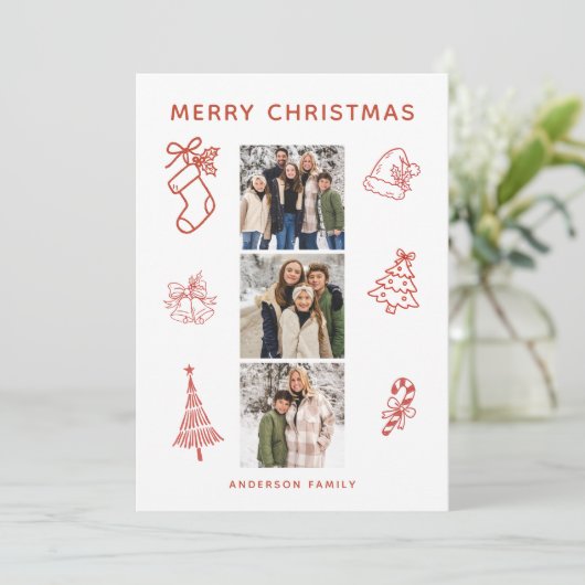 Moderne Scribble Foto Kerst Flat Vakantie Kaart (Staand voorkant)