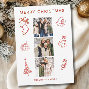 Moderne Scribble Foto Kerst Flat Vakantie Kaart