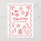 Moderne Scribble Illustratie Doodle Rood en Wit Feestdagenkaart (Voorkant)
