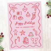 Moderne Scribble Illustratie Doodle Roze en Rood Feestdagenkaart