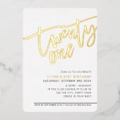 MODERNE SCRIPT 21e verjaardagsfeest elegante goud Folie Uitnodiging (Voorkant)