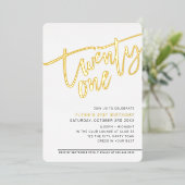 MODERNE SCRIPT 21e verjaardagsfeest elegante goud Folie Uitnodiging (Staand Voorkant)