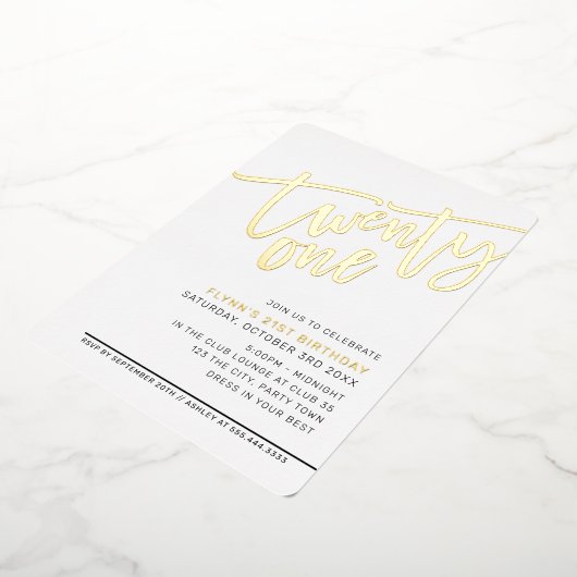 MODERNE SCRIPT 21e verjaardagsfeest elegante goud Folie Uitnodiging (Gedraaid)