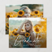 Moderne Script 2 Foto Afstudeerfeest Uitnodiging (Voorkant / Achterkant)