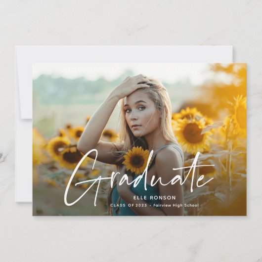 Moderne Script 2 Foto Afstuderen Aankondiging (Voorkant)