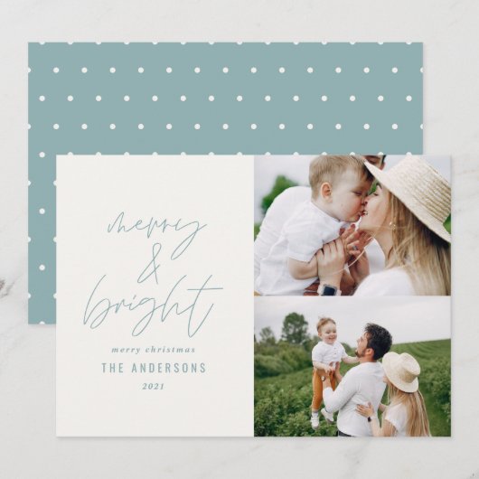 Moderne script 2 foto dusty blue Kerstmis (Voorkant / Achterkant)