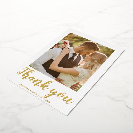 Moderne script 2 foto trouw dankkaart folie uitnodiging (Gedraaid)