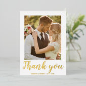 Moderne script 2 foto trouw trouwkaart bedanken folie uitnodiging (Staand Voorkant)