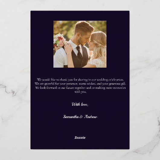 Moderne script 2 foto trouw verjaardagskaart folie uitnodiging (Achterkant)