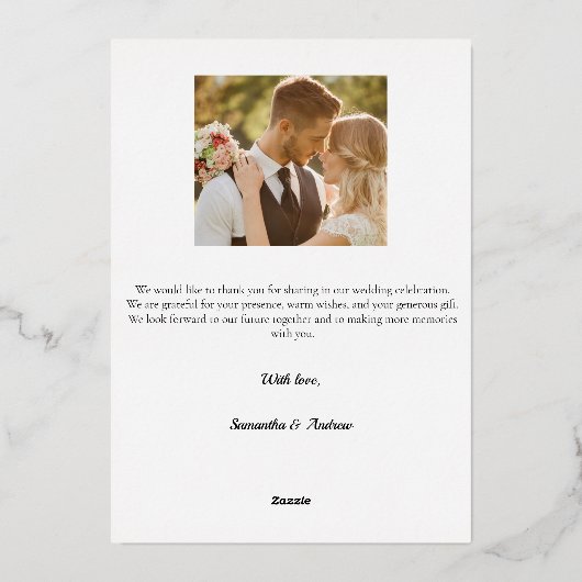 Moderne script 2 foto trouw verjaardagskaart folie uitnodiging (Achterkant)